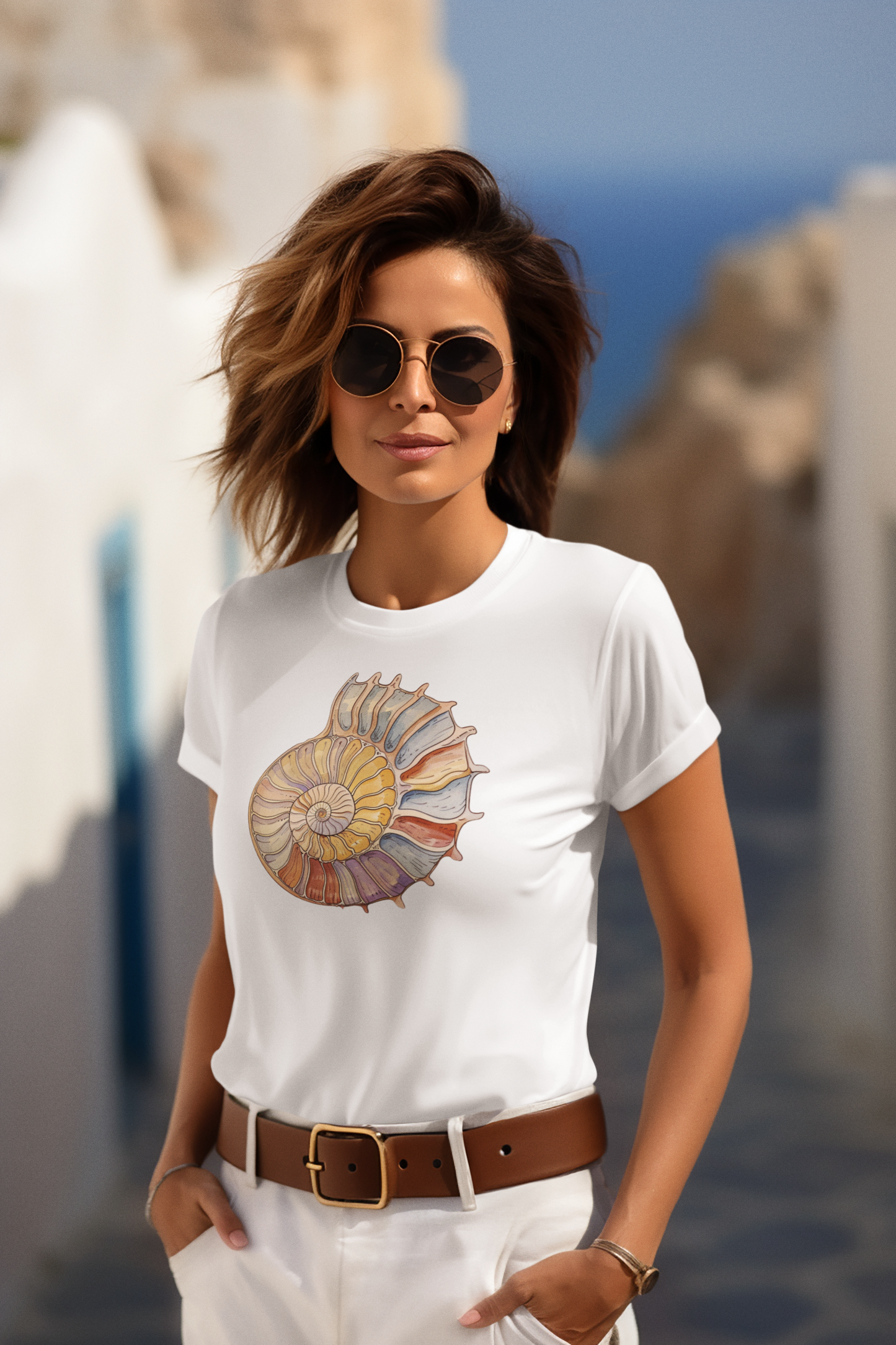 Ammonite drawing Women's Rolled sleeve T-shirt