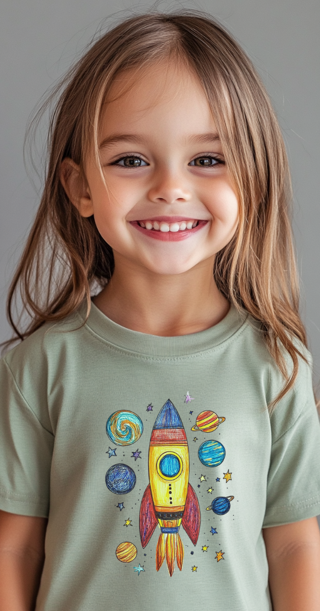 Rocketship pencil drawing Kids' T-shirt